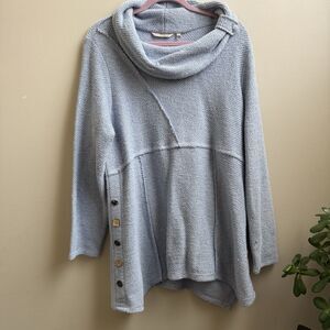 Soft Surroundings Sweater Tunic Knit Asymmetric Hem Button Blue Size 1X
